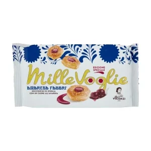 Caja de Mille Voglie Amarena Fabbri de Matilde Vicenzi, galletas italianas rellenas de cereza en envase elegante