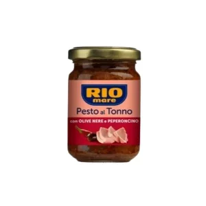 Frasco de Pesto al Tonno con olive nere e peperoncino Rio Mare 130g
