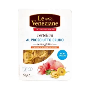 Tortellini sin gluten con prosciutto crudo – Le Veneziane 250g, pasta italiana apta para celíacos.