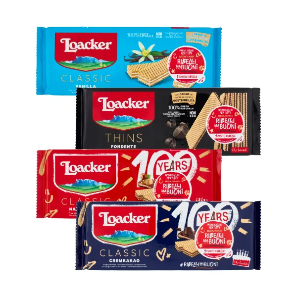 Galletas tipo oblea Loacker rellenas de crema, sabores: Napolitaner, Vainilla, Cremkakao y Cioccolato Fondente