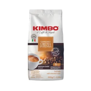 Paquete de café espresso en grano Kimbo Crema Intensa 1kg, mezcla robusta y cremosa con sabor italiano auténtico