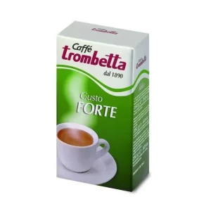 Paquete de Café Trombetta Gusto Forte, mezcla molida intensa con sabor fuerte y cuerpo al estilo italiano