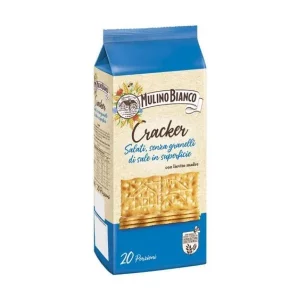 Paquete de 500g de Cracker Non Salati Mulino Bianco sobre fondo blanco