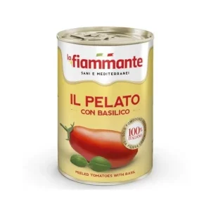 Lata La Fiammante Pelati con Basilico, tomates pelados italianos con albahaca