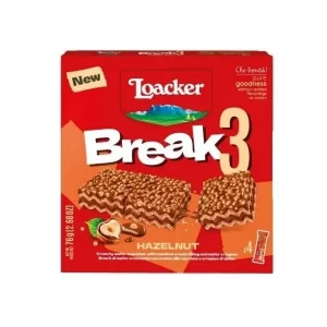 Paquete Loacker Break Nocciola 4x19g, snack italiano crujiente con crema de avellanas