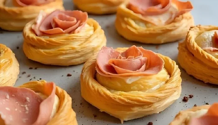 hojaldre con gorgonzola y mortadella
